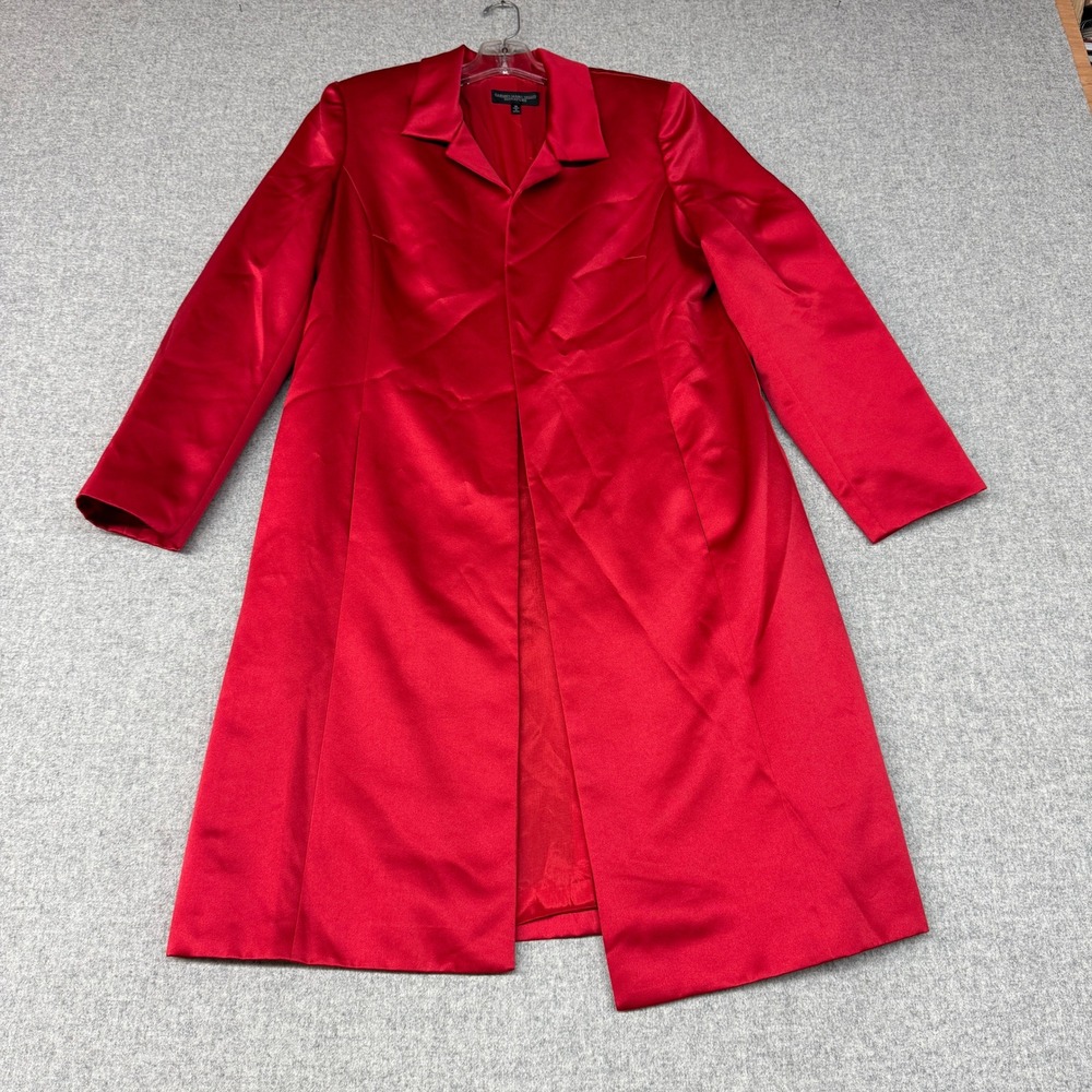 Carmen Marc Valvo Signature Satin Evening Coat 16 Red Duster Formal Lined Jacket